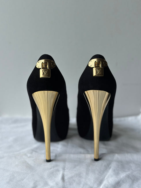 Louis Vuitton Black Suede Platform Heels