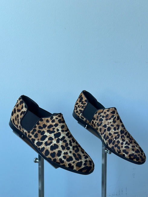 Jimmy Choo Leopard Print Calf Hair Loafers