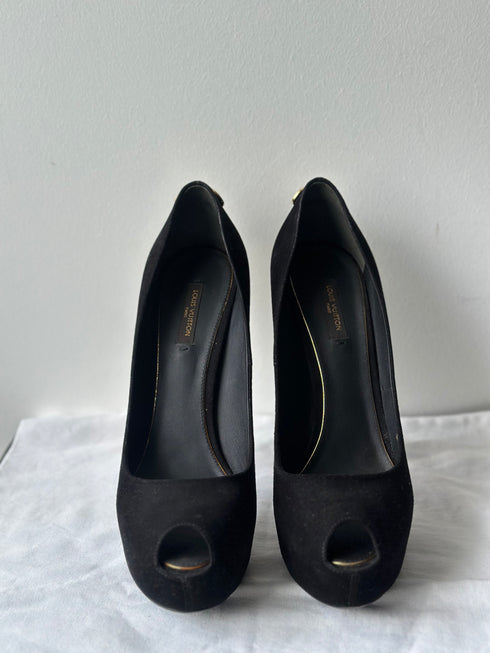 Louis Vuitton Black Suede Platform Heels