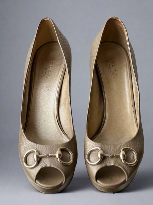 Gucci Metallic Bronze Leather heels